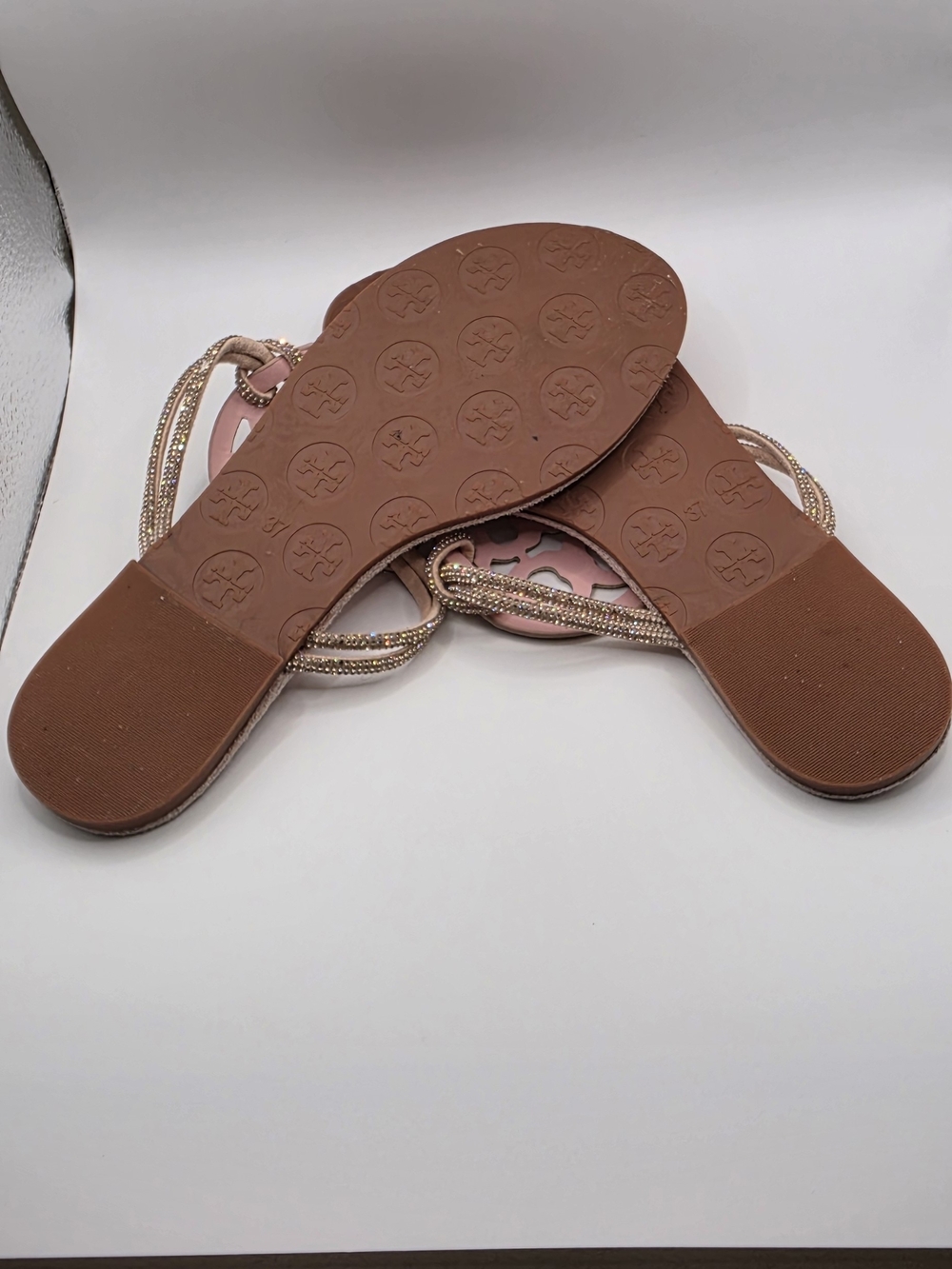 Tory Burch Pink Embellished Logo Thong Sandals - Picture 9 of 9